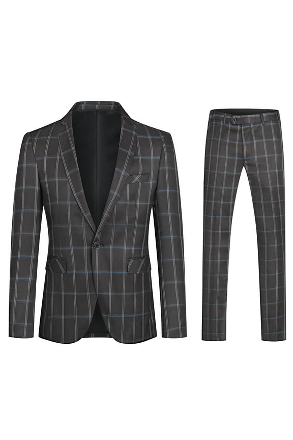 Men's Slim Fit Smart Casual Plaid Single-Breasted One-Button Notch Lapel Two-Piece Suit - Spring/Fall Wrinkle-Resistant Regular Length Round Hem