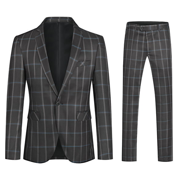 Cloudstyle Men's Slim Fit Smart Casual Plaid Single-Breasted One-Button Notch Lapel Two-Piece Suit - Spring/Fall Wrinkle-Resistant Regular Length Round Hem