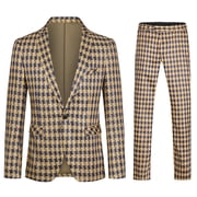 Cloudstyle Men's Slim Fit Smart Casual Plaid Single-Breasted One-Button Notch Lapel Two-Piece Suit - Spring/Fall Wrinkle-Resistant Regular Length Round Hem