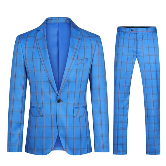 Cloudstyle Men's Slim Fit Smart Casual Plaid Single-Breasted One-Button Notch Lapel Two-Piece Suit - Spring/Fall Wrinkle-Resistant Regular Length Round Hem