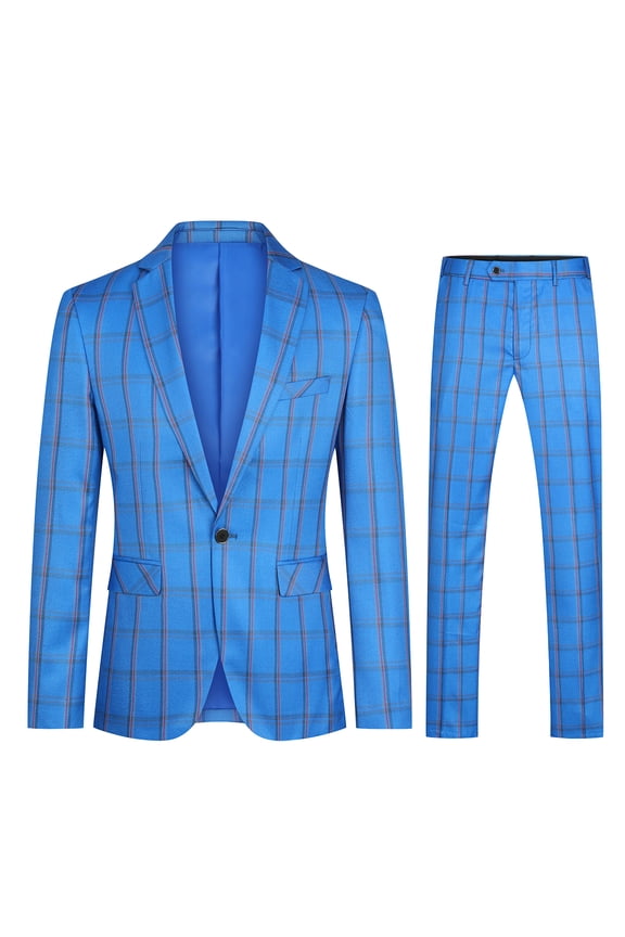 Men's Slim Fit Smart Casual Plaid Single-Breasted One-Button Notch Lapel Two-Piece Suit - Spring/Fall Wrinkle-Resistant Regular Length Round Hem