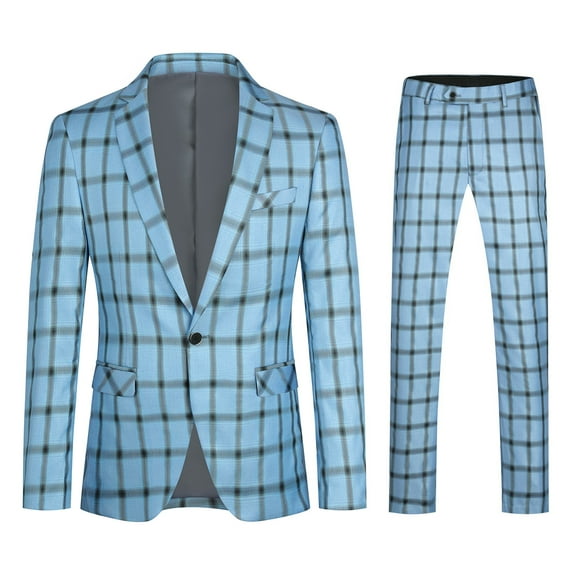 Cloudstyle Men's Slim Fit Smart Casual Plaid Single-Breasted One-Button Notch Lapel Two-Piece Suit - Spring/Fall Wrinkle-Resistant Regular Length Round Hem