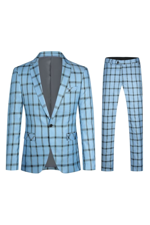 Men's Slim Fit Smart Casual Plaid Single-Breasted One-Button Notch Lapel Two-Piece Suit - Spring/Fall Wrinkle-Resistant Regular Length Round Hem