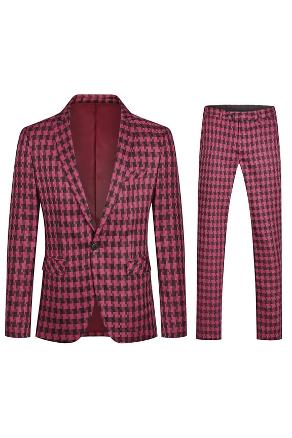Men's Slim Fit Smart Casual Plaid Single-Breasted One-Button Notch Lapel Two-Piece Suit - Spring/Fall Wrinkle-Resistant Regular Length Round Hem