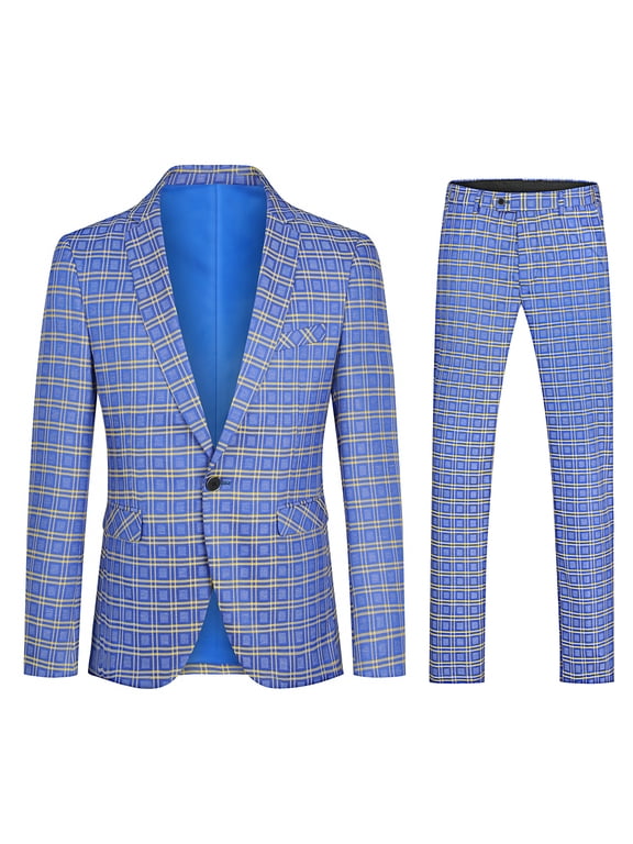 Men's Slim Fit Smart Casual Plaid Single-Breasted One-Button Notch Lapel Two-Piece Suit - Spring/Fall Wrinkle-Resistant Regular Length Round Hem