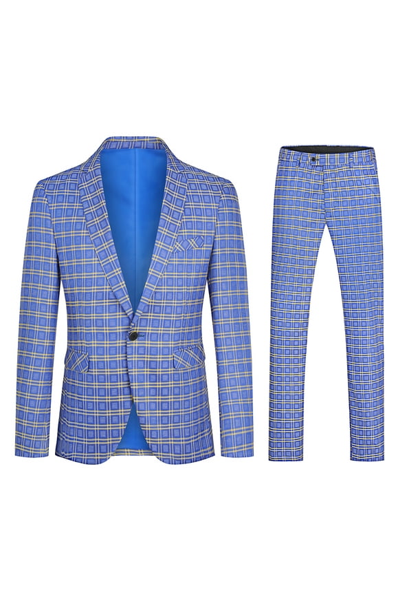 Men's Slim Fit Smart Casual Plaid Single-Breasted One-Button Notch Lapel Two-Piece Suit - Spring/Fall Wrinkle-Resistant Regular Length Round Hem