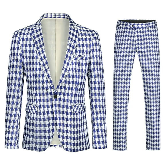 Cloudstyle Men's Slim Fit Smart Casual Plaid Single-Breasted One-Button Notch Lapel Two-Piece Suit - Spring/Fall Wrinkle-Resistant Regular Length Round Hem