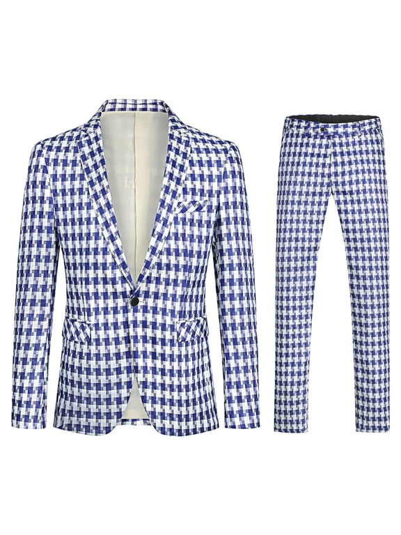 Men's Slim Fit Smart Casual Plaid Single-Breasted One-Button Notch Lapel Two-Piece Suit - Spring/Fall Wrinkle-Resistant Regular Length Round Hem