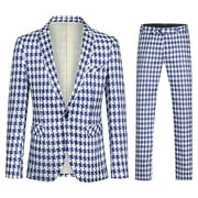 Cloudstyle Mens Slim Fit Smart Casual Plaid Single-Breasted One-Button Notch Lapel Two-Piece Suit - Spring/Fall Wrinkle-Resistant Regular Length Round Hem