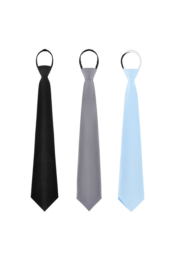 Men's Solid Color Zipper Tie 3-Pack Adjustable Necktie Set for Wedding Party