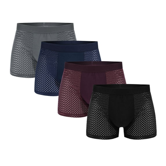 Cloudstyle Men's Solid Color Mesh Boxer Briefs 4-Pack (Black/Blue/Gray/Burgundy) - Moisture-Wicking, Breathable for All Seasons