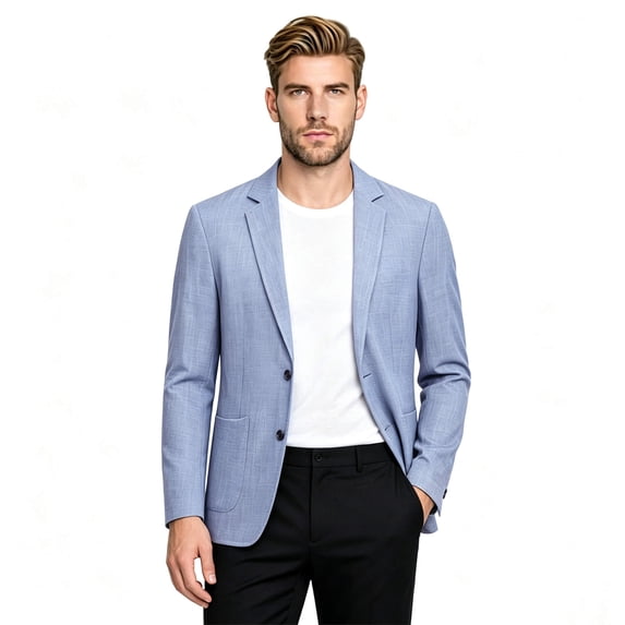 Cloudstyle Men's Solid Color Notch Lapel Two-Button Linen Blazer - Casual Regular Fit Spring/Fall No Back Vent Jacket