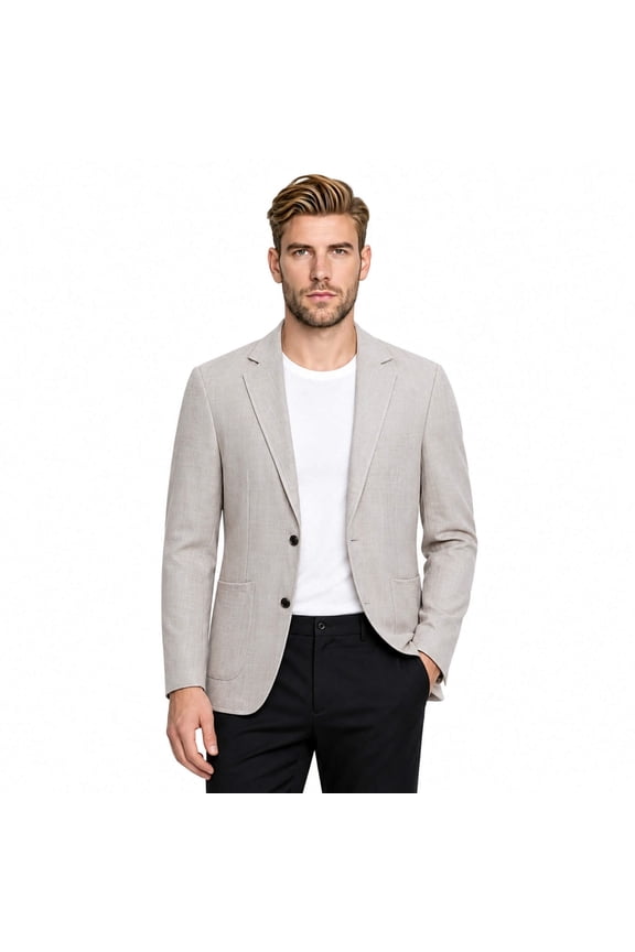 Men's Solid Color Notch Lapel Two-Button Linen Blazer - Casual Regular Fit Spring/Fall No Back Vent Jacket