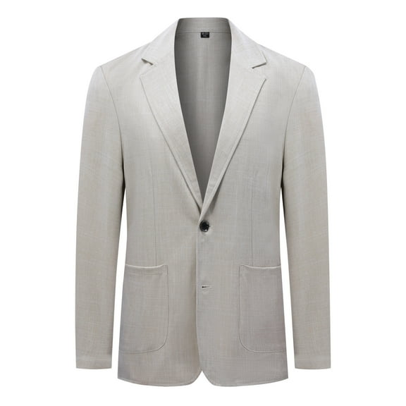 Cloudstyle Men's Solid Color Notch Lapel Two-Button Linen Blazer - Casual Regular Fit Spring/Fall No Back Vent Jacket