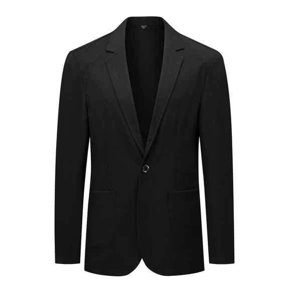 Cloudstyle Men's Solid Color Notch Lapel Two-Button Linen Blazer - Casual Regular Fit Spring/Fall No Back Vent Jacket