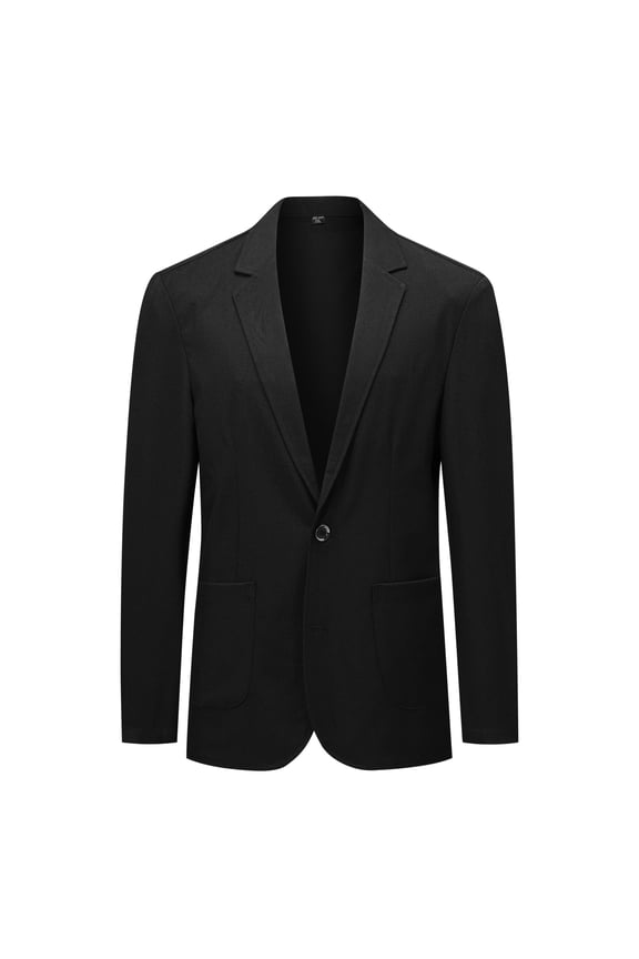 Men's Solid Color Notch Lapel Two-Button Linen Blazer - Casual Regular Fit Spring/Fall No Back Vent Jacket