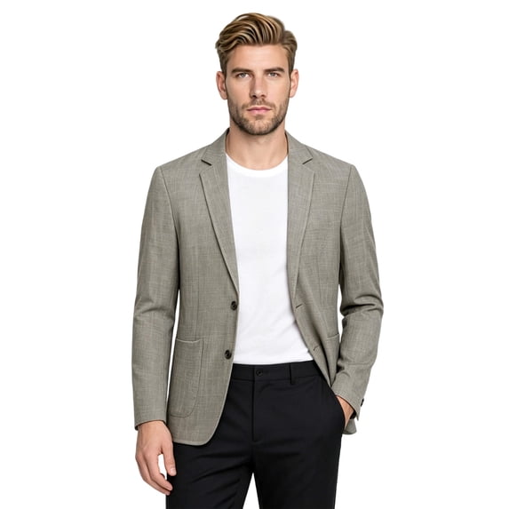 Cloudstyle Men's Solid Color Notch Lapel Two-Button Linen Blazer - Casual Regular Fit Spring/Fall No Back Vent Jacket