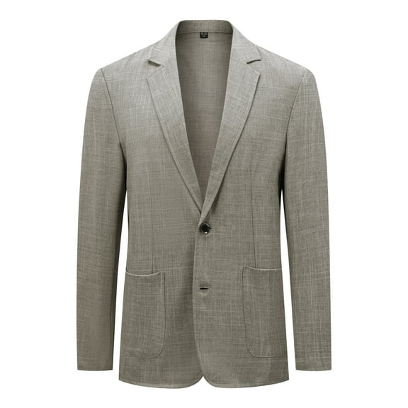 Cloudstyle Men's Solid Color Notch Lapel Two-Button Linen Blazer - Casual Regular Fit Spring/Fall No Back Vent Jacket