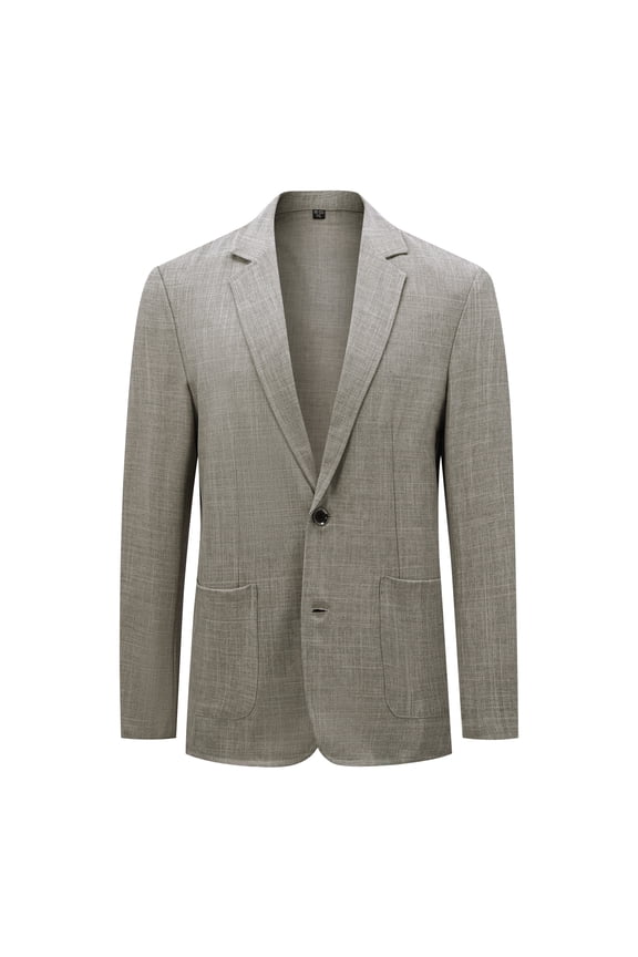 Men's Solid Color Notch Lapel Two-Button Linen Blazer - Casual Regular Fit Spring/Fall No Back Vent Jacket