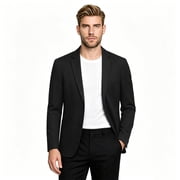 Cloudstyle Men's Solid Color Notch Lapel Two-Button Linen Blazer - Casual Regular Fit Spring/Fall No Back Vent Jacket