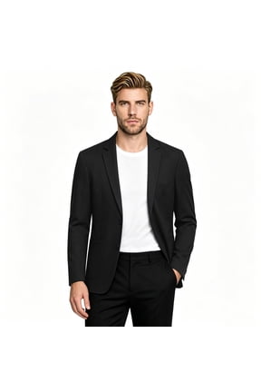 Men's Solid Color Notch Lapel Two-Button Linen Blazer - Casual Regular Fit Spring/Fall No Back Vent Jacket