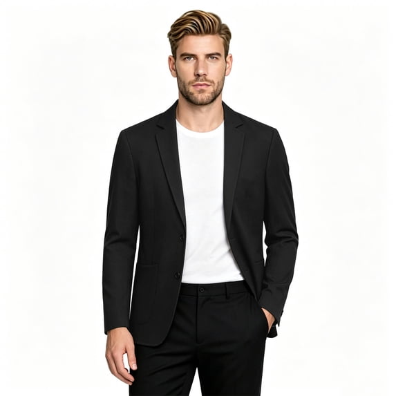 Cloudstyle Men's Solid Color Notch Lapel Two-Button Linen Blazer - Casual Regular Fit Spring/Fall No Back Vent Jacket