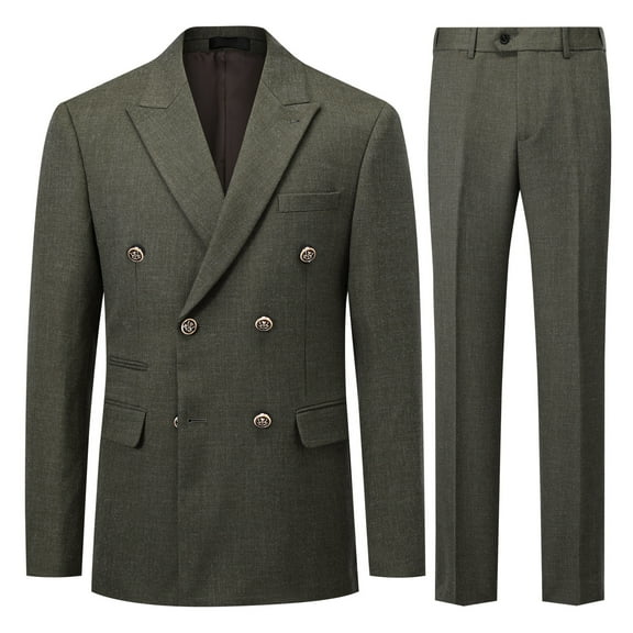 Cloudstyle Men's Solid Color Peak Lapel Double Breasted Suit 2-Piece Set with Back Vents & Metal Buttons for Wedding & Formal