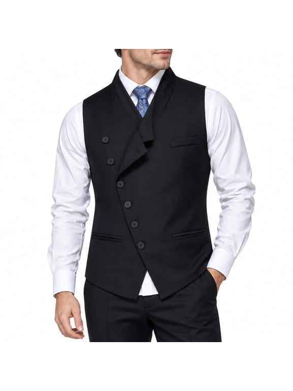 Men's Solid Color Single-Breast Angled Closure Vest - Standard Fit Sleeveless Waistcoat with Notch Lapel