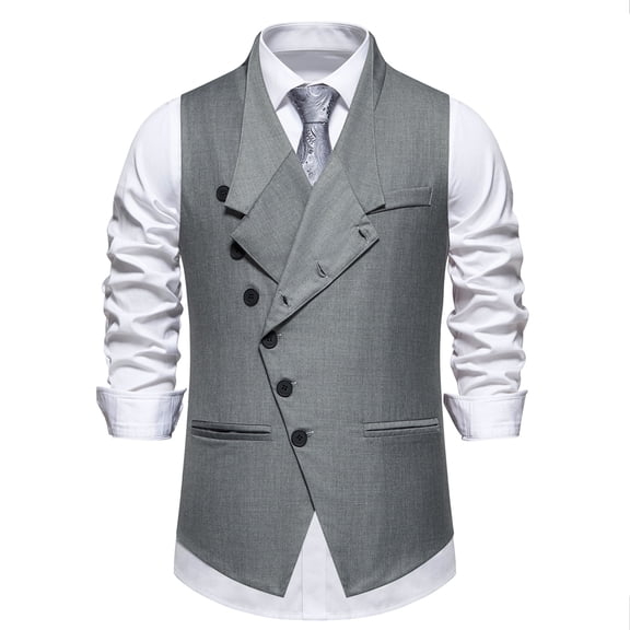 Cloudstyle Men's Solid Color Single-Breast Angled Closure Vest - Standard Fit Sleeveless Waistcoat with Notch Lapel