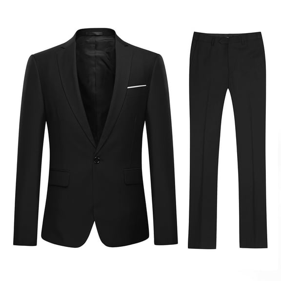Cloudstyle Men's Solid Color Single-Breasted One-Button Suit Set (Jacket + Pants) with Side Vents - Slim Fit Spring Formal Wear Two-Piece