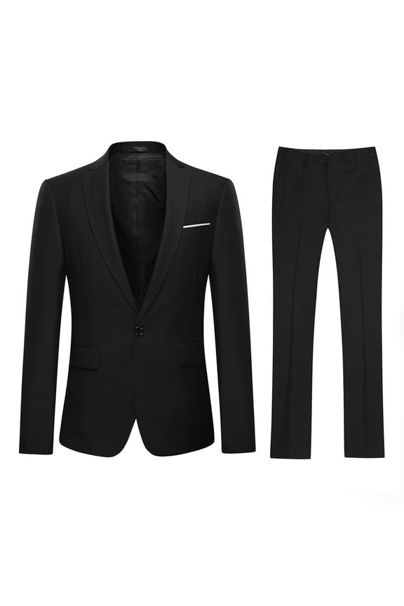 Men's Solid Color Single-Breasted One-Button Suit Set (Jacket + Pants) with Side Vents - Slim Fit Spring Formal Wear Two-Piece