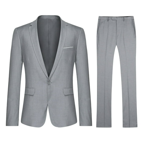 Cloudstyle Men's Solid Color Single-Breasted One-Button Suit Set (Jacket + Pants) with Side Vents - Slim Fit Spring Formal Wear Two-Piece
