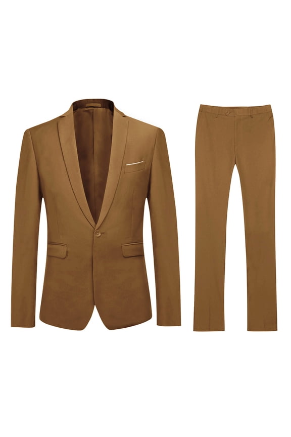 Men's Solid Color Single-Breasted One-Button Suit Set (Jacket + Pants) with Side Vents - Slim Fit Spring Formal Wear Two-Piece