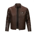 thumbnail image 1 of Cloudstyle Men's Solid Color Zipper Casual Leather Jacket PY06, 1 of 14