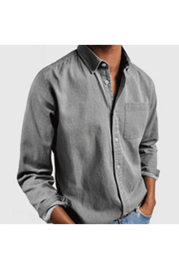 Men's Solid Long Sleeve Button Down Shirt, Regular Fit Casual Dress Shirts, Wrinkle-Resistant Fall Spring Tops with Pocket