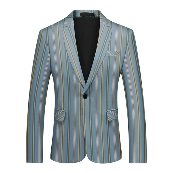 Cloudstyle Men's Striped Notched Lapel Single-Breasted Blazer, 1-Button Formal Jacket with Back Vent & Functional Pockets