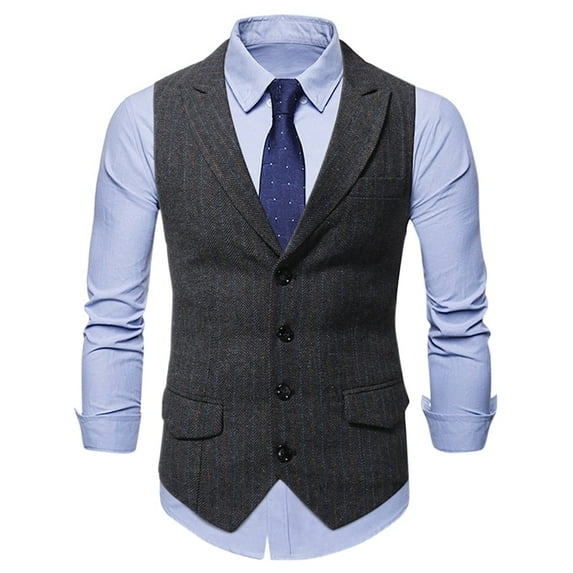 Cloudstyle Men's Solid Color Contrast Panel Vest, Single-Breasted Sleeveless Jacket with Notch Lapel & Triple Pockets