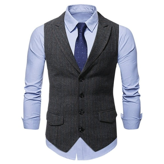 Cloudstyle Men's Solid Color Contrast Panel Vest, Single-Breasted Sleeveless Jacket with Notch Lapel & Triple Pockets