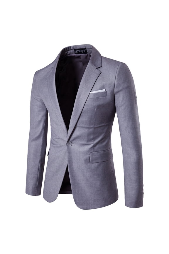 Men's Slim Fit One Button Blazer Business Casual Side Vents Spring Polyester