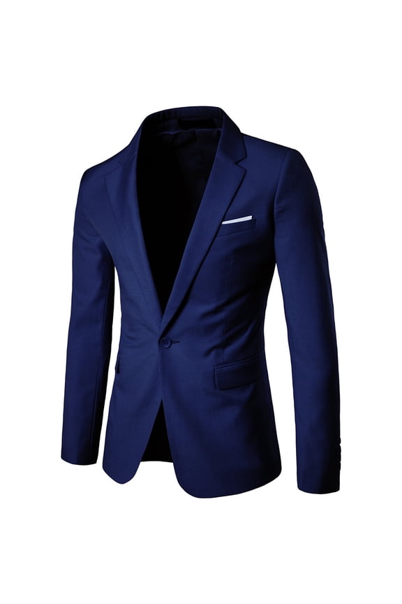 Men's Slim Fit One Button Blazer Business Casual Side Vents Spring Polyester