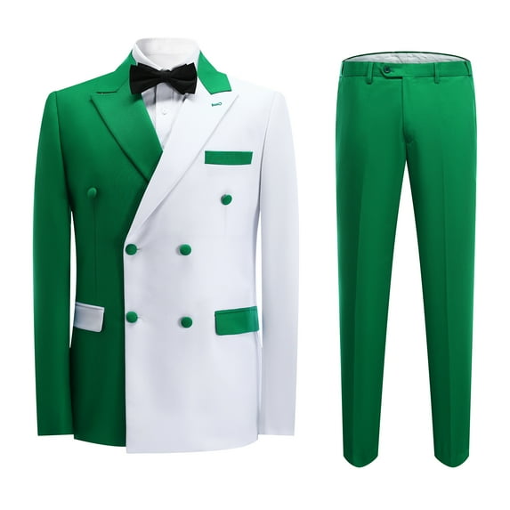 Cloudstyle Men's Two-Tone Peaked Lapel Double-Breasted 6-Button 2-Piece Suit with Double Rear Vents (Blazer + Trousers) - Casual All-Season