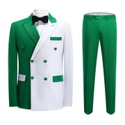Cloudstyle Mens Two-Tone Peaked Lapel Double-Breasted 6-Button 2-Piece Suit with Double Rear Vents Blazer + Trousers - Casual All-Season
