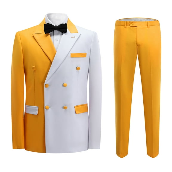 Cloudstyle Men's Two-Tone Peaked Lapel Double-Breasted 6-Button 2-Piece Suit with Double Rear Vents (Blazer   Trousers) - Casual All-Season