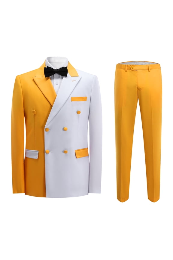 Men's Two-Tone Peaked Lapel Double-Breasted 6-Button 2-Piece Suit with Double Rear Vents (Blazer + Trousers) - Casual All-Season