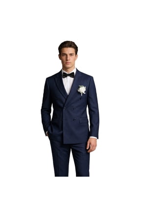 Men's Slim Fit Double-Breasted Peak Lapel Suit Set - Business Casual Blazer & Trousers with 7 Pockets