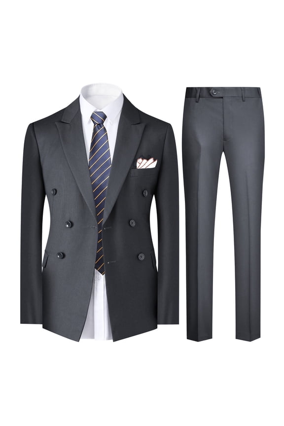 Men's Slim Fit Double-Breasted Peak Lapel Suit Set - Business Casual Blazer & Trousers with 7 Pockets