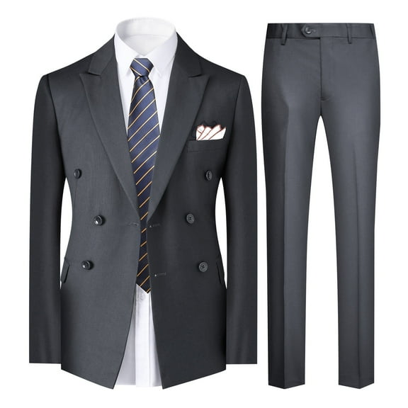 Cloudstyle Men's Slim Fit Double-Breasted Peak Lapel Suit Set - Business Casual Blazer & Trousers with 7 Pockets