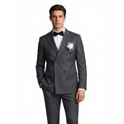 Cloudstyle Mens Slim Fit Double-Breasted Peak Lapel Suit Set - Business Casual Blazer & Trousers with 7 Pockets