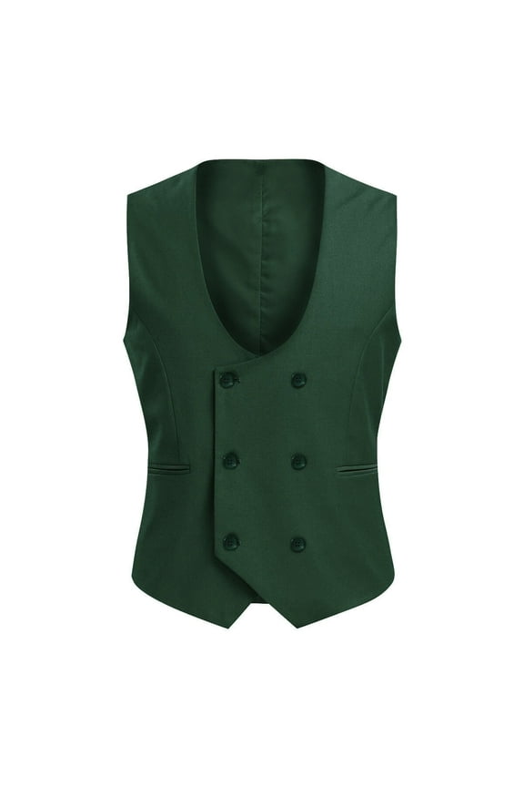 Men's U-neck Double-Breasted Solid Color Casual Vest