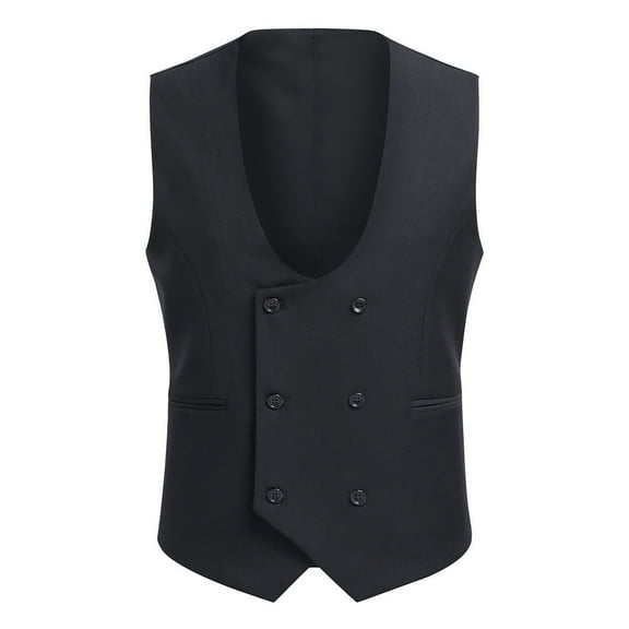 Cloudstyle Men's U-neck Double-Breasted Solid Color Casual Vest
